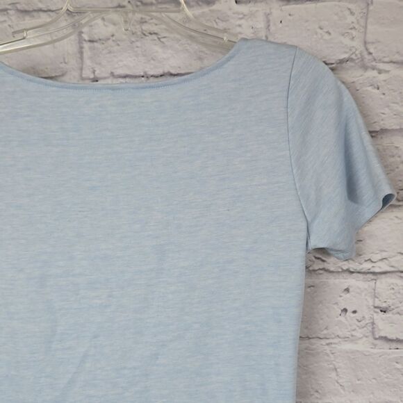 PinkBlush Maternity Dress Light Blue Heathered Short Sleeve Fitted Bodycon Knit - Picture 4 of 9